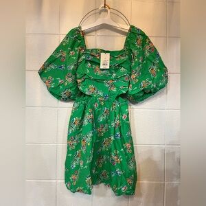A New Day Green Floral Puff Sleeve Bubble Hem Dress NWT